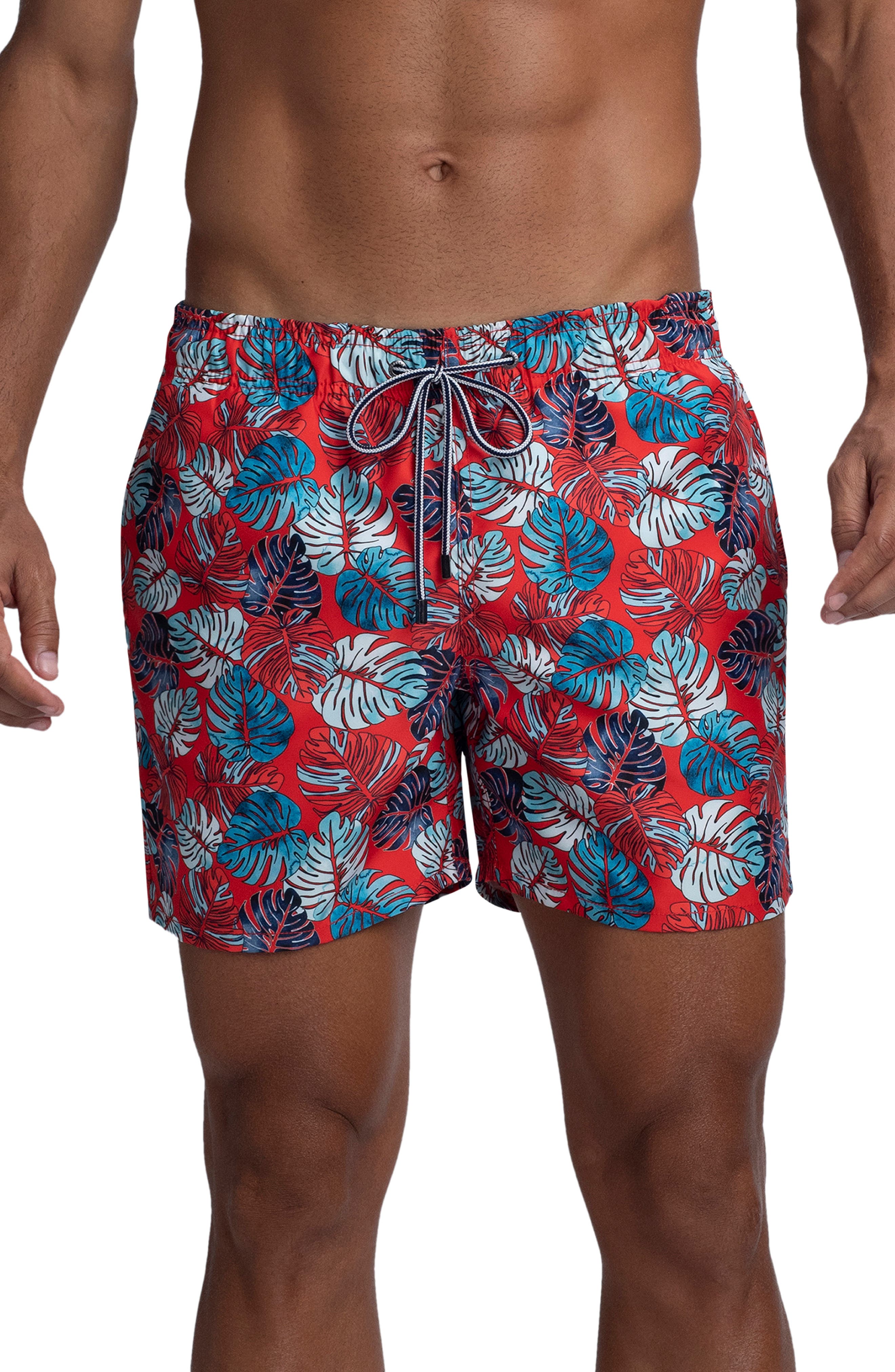 Fashion Pants Medium Length Solid Board Solid Tropical Floral Bouquets Swim Shorts 